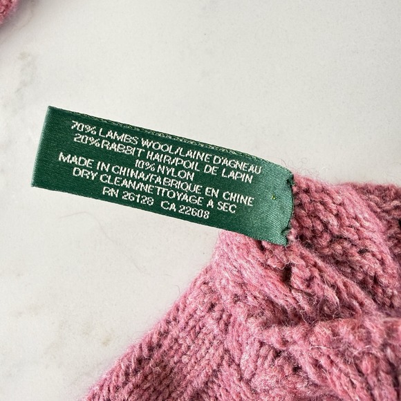 Lauren Ralph Lauren Angora Lambswool Cable Knit Finger Gloves Womens OS Pink - Picture 6 of 7